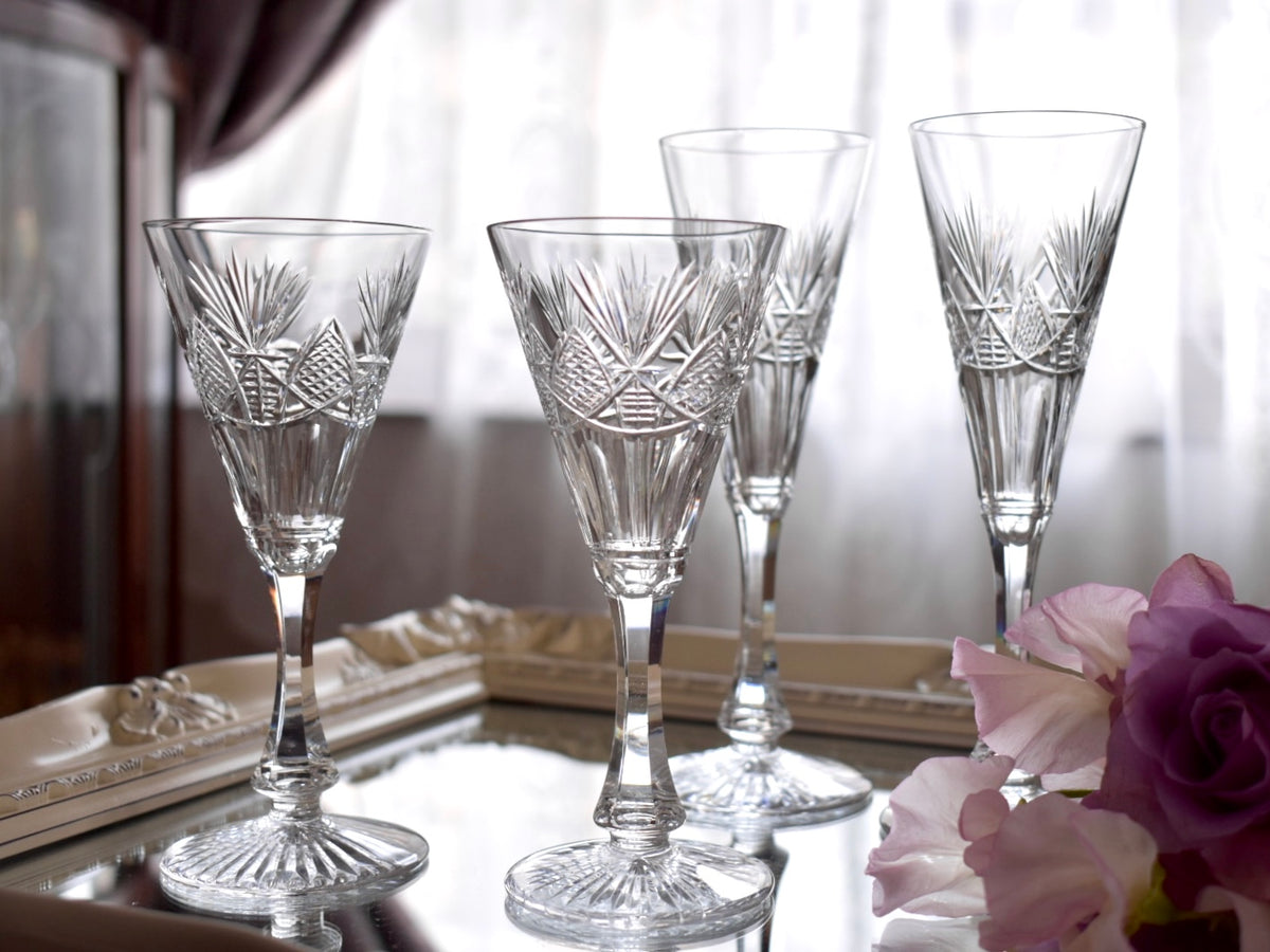 オールドサンルイ グラス 5個セット　フランスアンティーク オールドサンルイ グラス 5個セット フランスアンティーク 作品番号【A